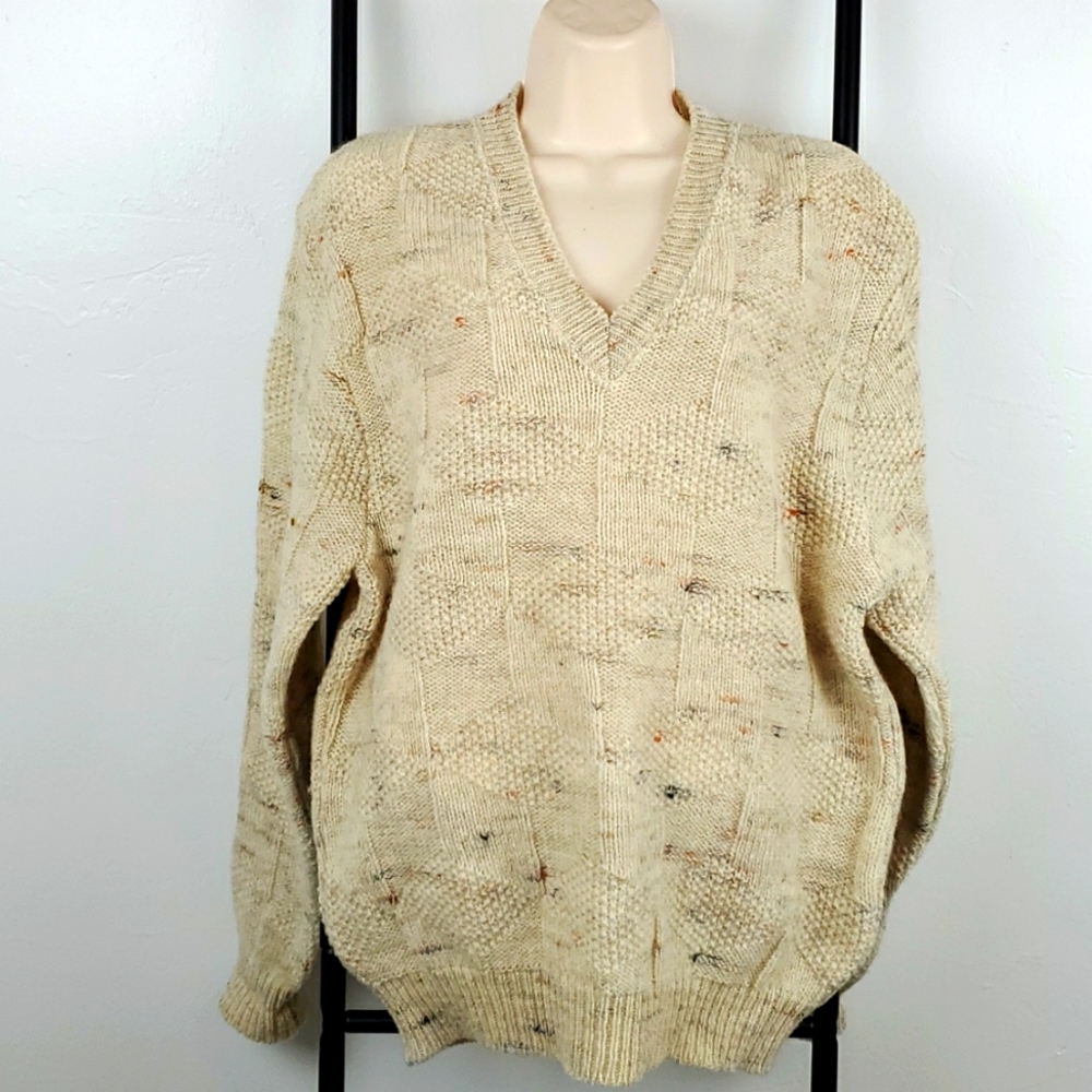 Vintage Pendleton wool v-neck sweater knit made in USA size M men Fisherman Y2K